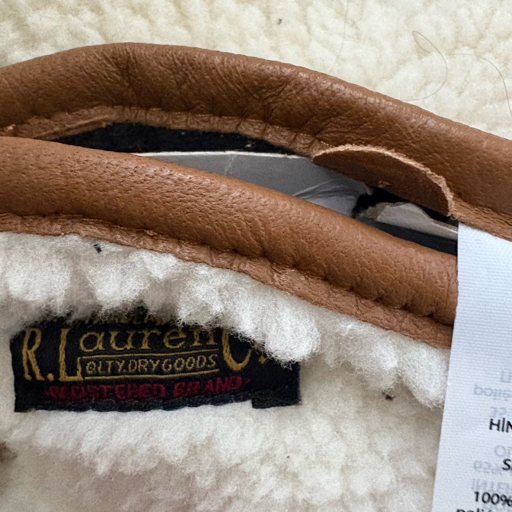 Polo Ralphs Lauren Fleece & Leather Insulated Touch Gloves White/Tan Size M - Picture 12 of 12